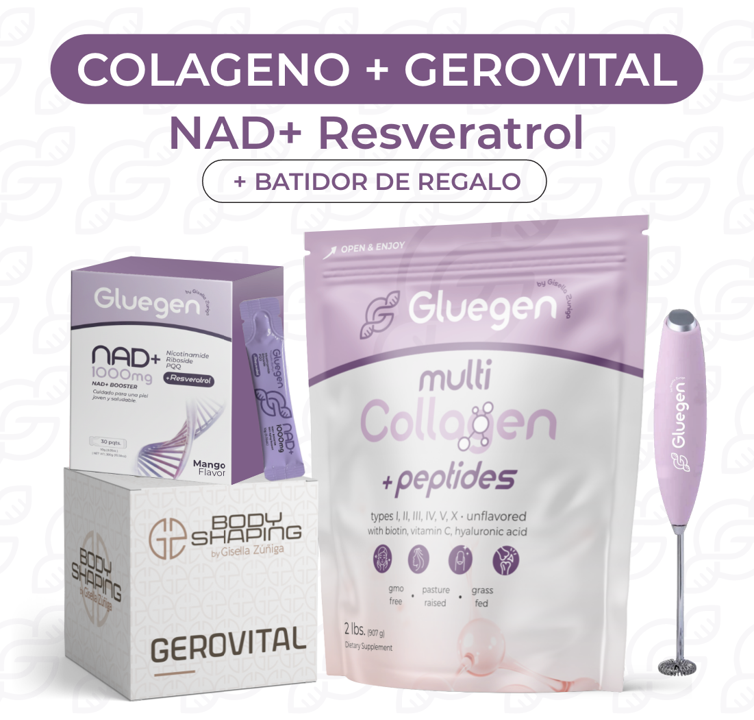 1 NAD+ Resvertrol 1 Colágeno + 1 Gerovital + Batidor de Regalo