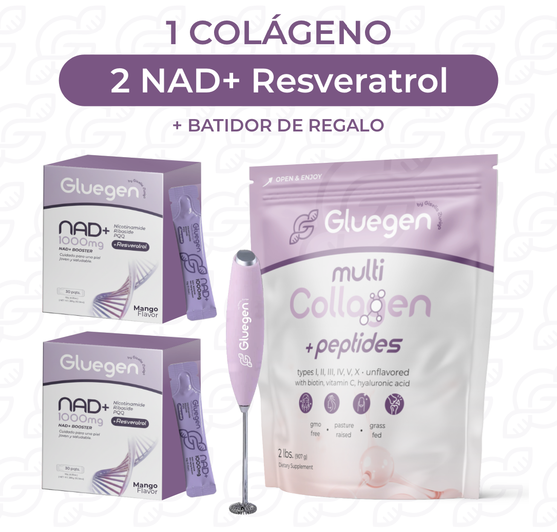 BUNDLE • 1 Colágeno • 2 NAD+ Resveratrol + Batidor de Regalo