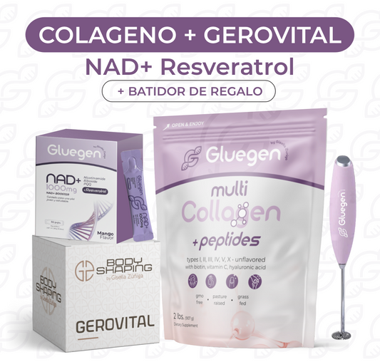 1 NAD+ Resvertrol 1 Colágeno + 1 Gerovital  + Batidor de Regalo